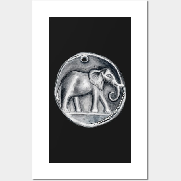 Hannibal Carthage Elephant Coin Original Watercolor Wall Art by WillowNox7